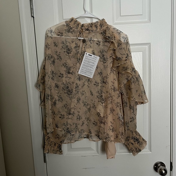 NWT MAJE Ruffle Floral Blouse - 3 - Picture 10 of 13